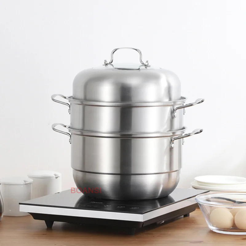 

Thickening Double Bottom Stainless Steel 3-layer Steamer Double Layer Multi-functional Soup Steamer Household Cooking Pot Sandin