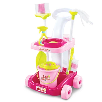 

10Pcs Children Pretend Play Simulation Cleaning Tool Cart Toys For Children Educational Toys Birthday Christmas Gift - Pink Red