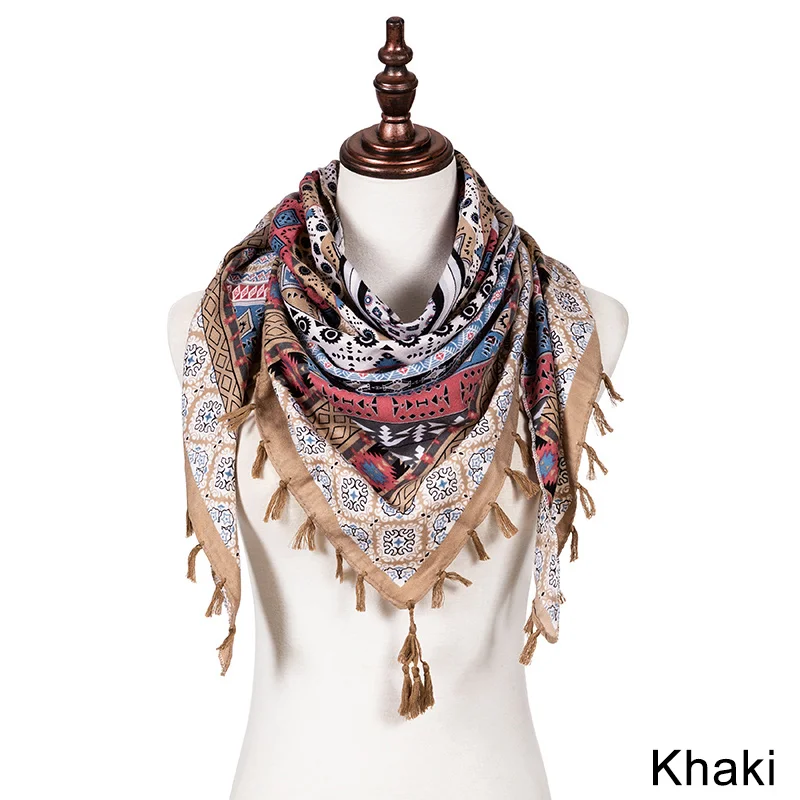 khaki2 Новые модные теплые Для женщин шарф средства ухода за кожей шеи шарфы палантины зима-осень с бахромой для маленьких девочек с принтом шали, одеяло шарф - Цвет: khaki2
