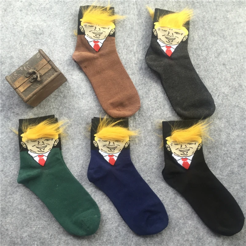 2 шт./1 пара, носки в стиле «Дональд Трамп», унисекс, повседневные носки для взрослых, носки с объемными накладными волосами, забавные носки в стиле хип-хоп для скейтборда