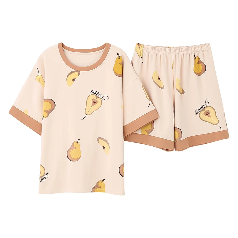 

New Crew Neck Pear Printing Fashion Style Sleepwear Homesuit Homeclothes Woman Clothes Short Sleeve Short Pants Casual Style