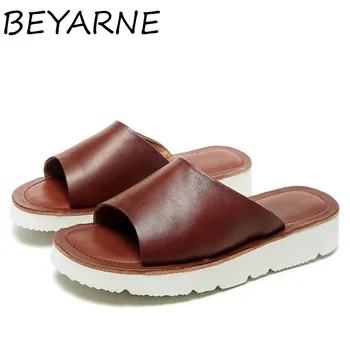 

BEYARNE Hot summer new top soft cowhide fashion leather sandals slippers light comfort concise wedge sandals casual women sandal