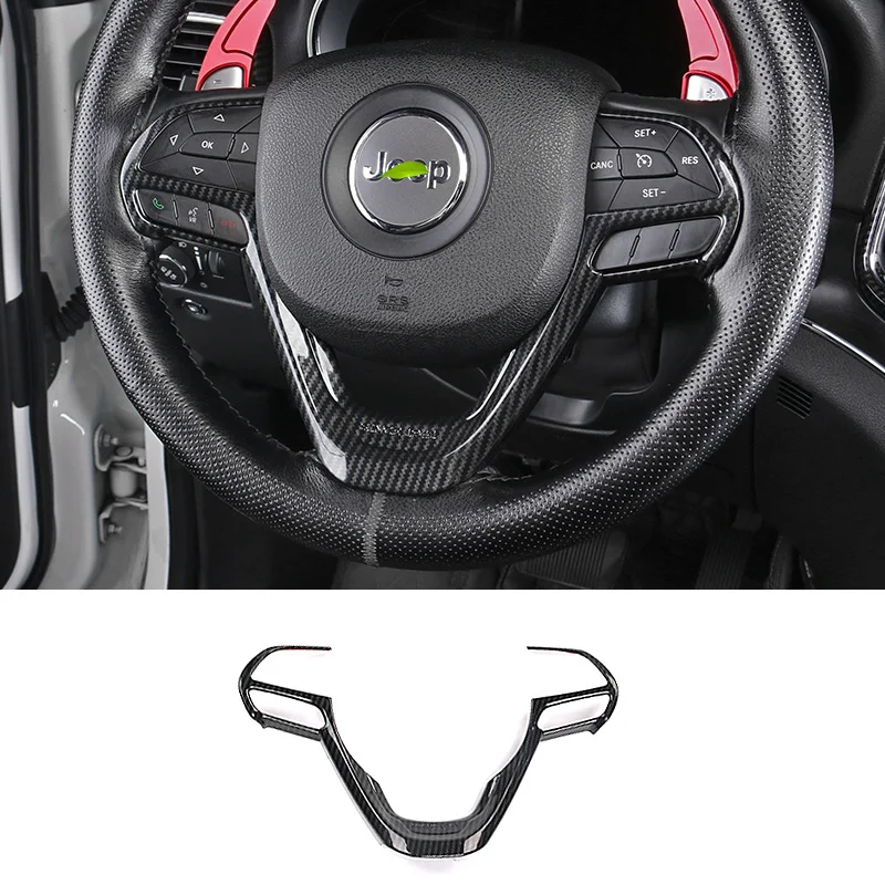 ABS хром/углеродное волокно накладка на руль наклейки для Jeep Grand Cherokee внутренние аксессуары - Название цвета: Carbon fiber