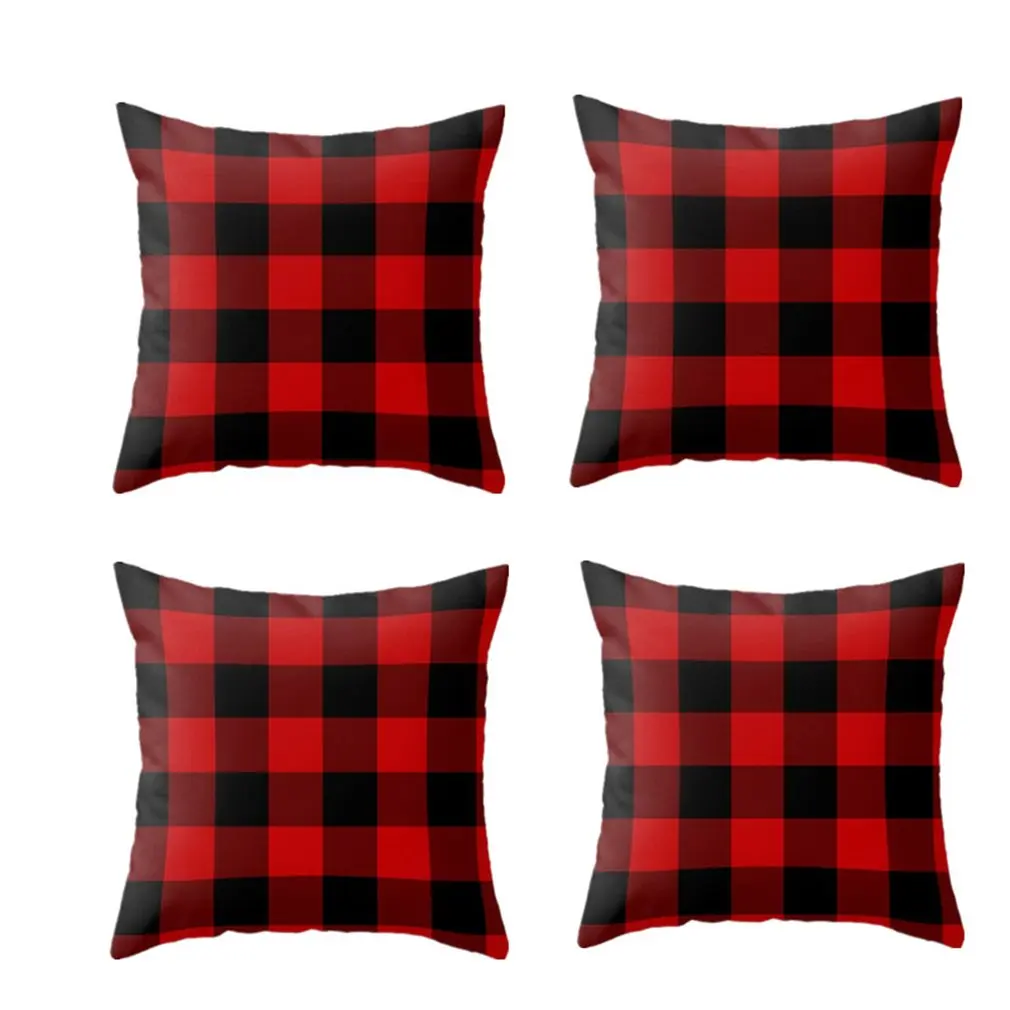 Christmas Decorations Throw Pillow Covers 4pcs Double Sided Red Plaids