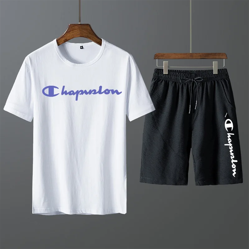 

Men's Printed Set Ice Porcelain Cotton Short Sleeve T-shirt Versitile Fashion Shorts Set Men'S Wear