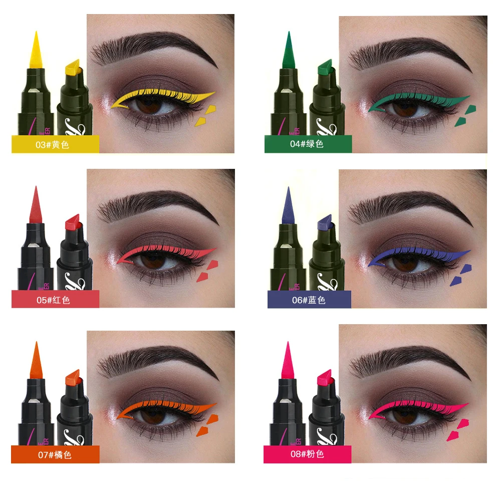 Double ended Eyeliner Colorful Seal Stamp Liquid Eyeliner Pen Waterproof Fast Dry Black Eye Liner Pencil 1 Double ended Eyeliner Colorful Seal Stamp Liquid Eyeliner Pen Waterproof Fast Dry Black Eye Liner Pencil 4