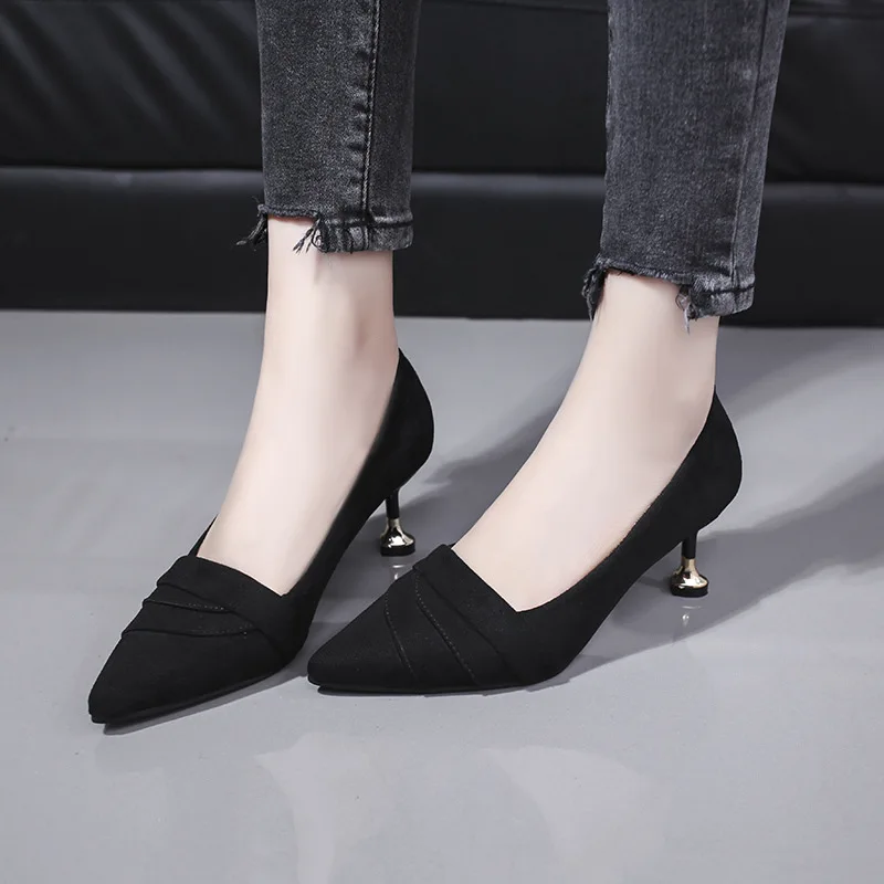 

Women's Pointed-Toe Kitten Heels Women's 2018 Autumn New Style GIRL'S High Heel Shoes Thin Heeled Shoes Women's Korean-style-Sty