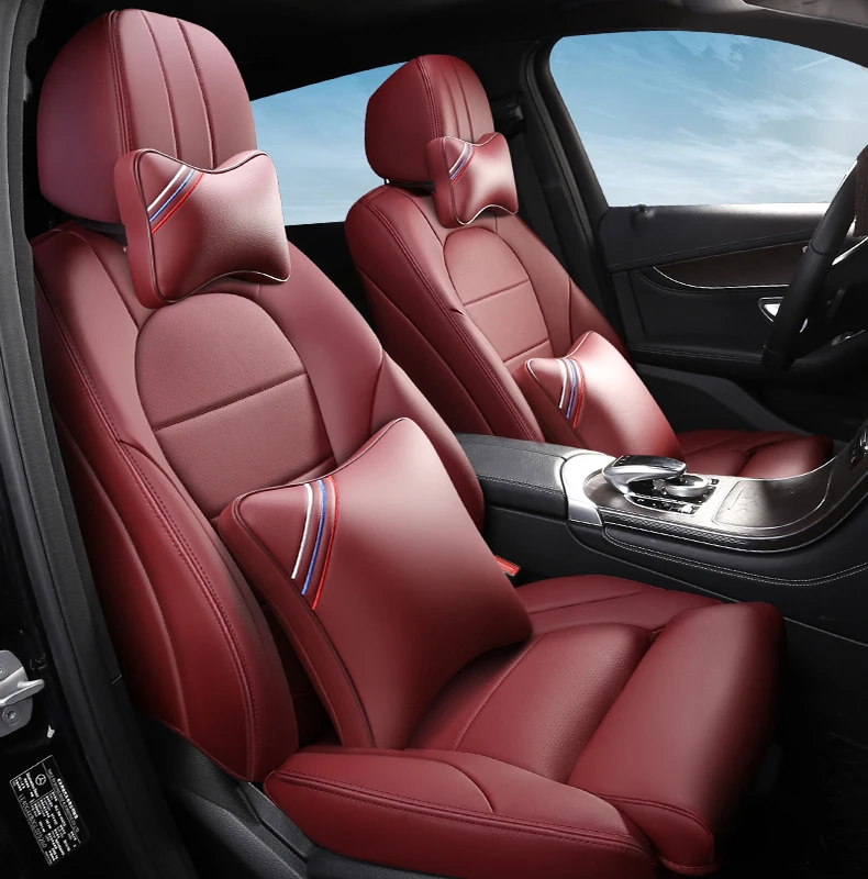 Кожаные чехлы для автомобильных сидений на заказ для авто Mercedes Benz GLC300 GLC200 GLC260 GLC220d аксессуары для сидений Автомобильные Чехлы защитная подушка - Название цвета: WINE RED LUX