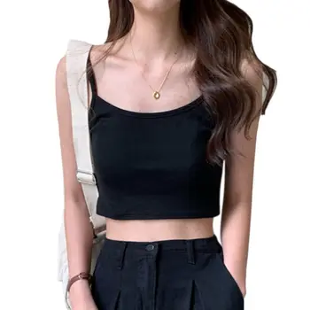 

Women Summer Sexy Navel Slim Camis Vest Solid Color Spaghetti Strap Crop Top Basic Layer Casual Sleeveless Streetwear