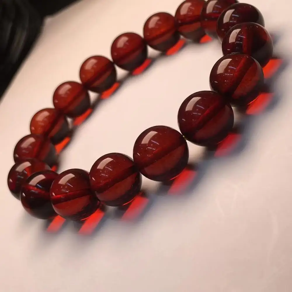 Genuine Natural Blood Red Amber Round Beads Bracelet Women 11.5mm Gift Stretch Reiki AAAAAA | Украшения и аксессуары