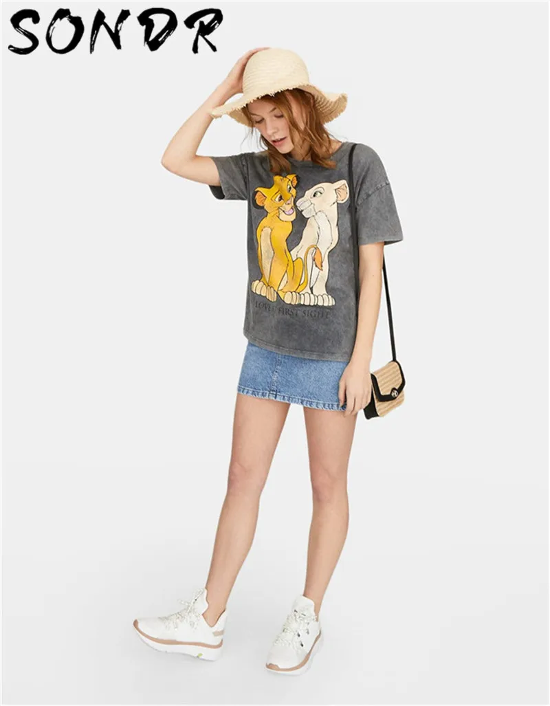 Summer Fashion T-shirt Women harajuku streetwear cartoon print Lion King O-neck loose angel tshirt Female Tops plus size