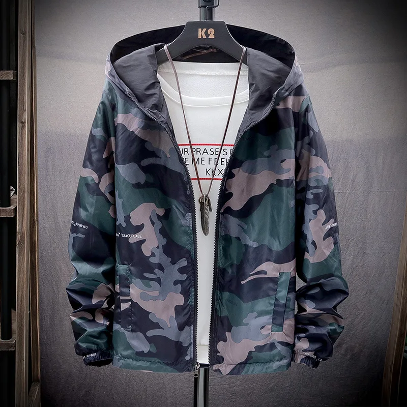 Armygreen Camouflage Новинка, Весенняя модная камуфляжная куртка, мужские тонкие куртки с капюшоном, ветровки, Мужская одежда, одежда размера плюс - Цвет: Armygreen Camouflage