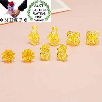 

OMHXFC Wholesale ER180 European Fashion Fine Woman Girl Party Birthday Wedding Gift Heart Flower Rose 24KT Gold Stud Earrings