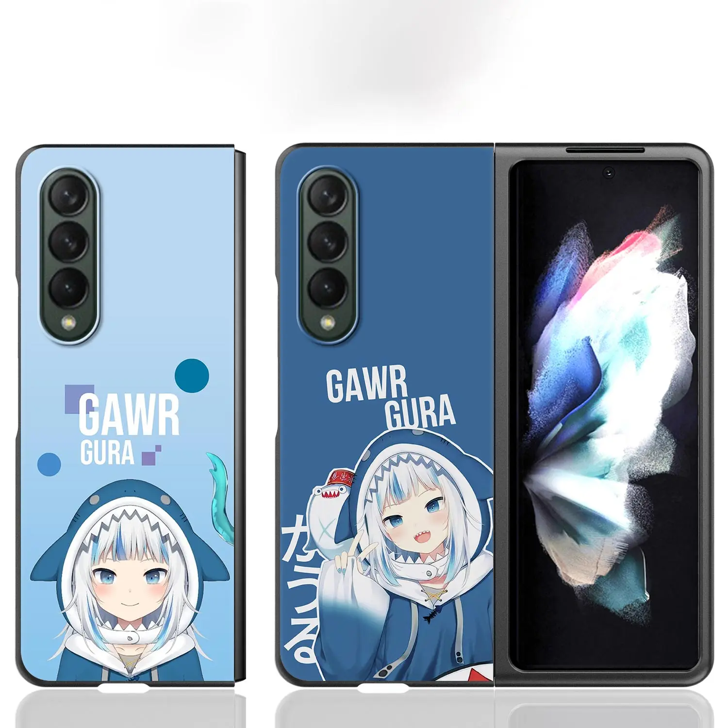 Чехол с аниме Hololive Gawr Gura для Samsung Galaxy Z Fold 3 черный Жесткий чехол сотового телефона