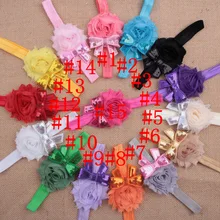 Стиль, европейский и американский стиль, детский головной убор с блестками, бантом, потертыми заусенцами, Цветочная комбинация, детская лента для волос, 15 цветов
