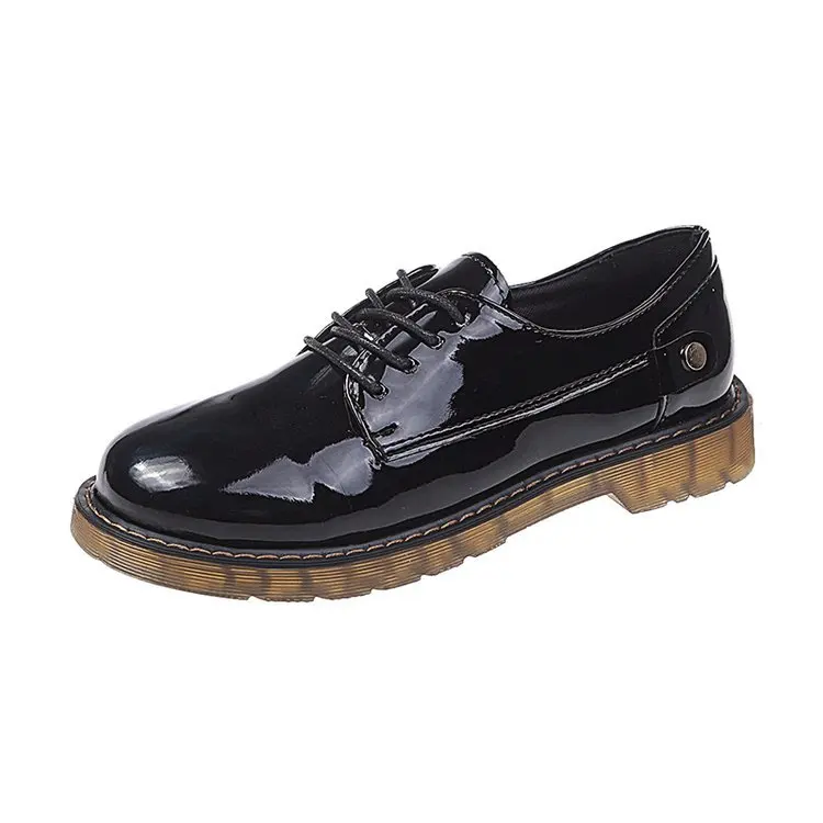 

2019 Autumn & Winter New Style British-Style Black And White with Pattern Small Leather Shoes Thick Bottomed Chunky-Heel WOMEN'S