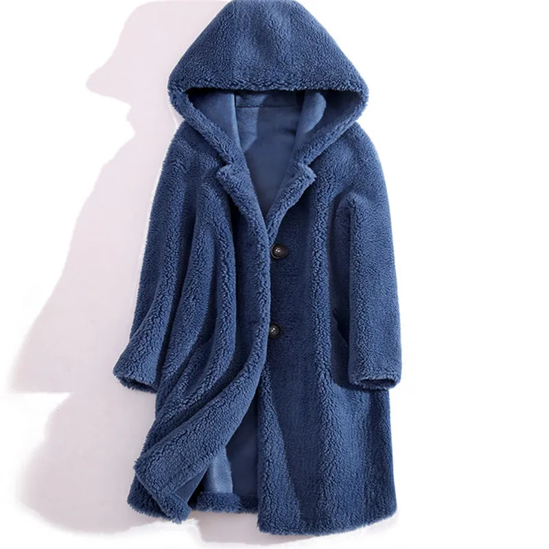 

2020 Autumn Winter Thick Warm Long Hooded Sheep shearing Fur Jacket Women Korean Plus size Loose Faux Lambswool Fur Coat Female