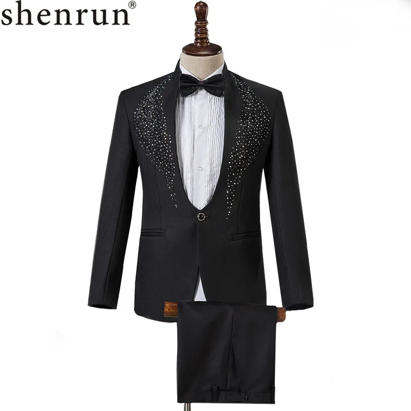 

Shenrun Men Sequin Suit Fashion Slim Fit Wedding Groom Tuxedos Party Prom Male Stage Costumes Singer Musician Conductor Host