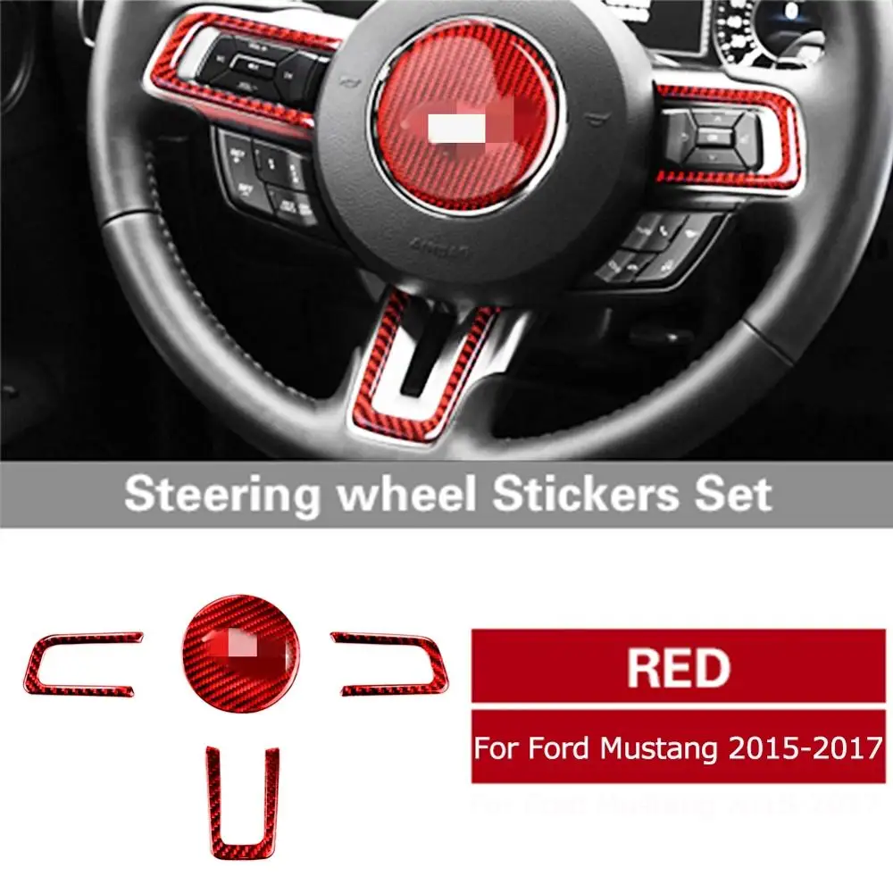 

For Ford Mustang 2015-2017 Carbon Fiber Car Steering Wheel Button Panel Trim Sticker Styling Decal Kit Accessories