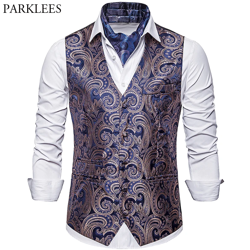 

Single-Breasted Cashew Flower Priting Suit Vest Men's 2019 New Brand Fashion Slim Fit Wedding Host Party Bar Vests Men Clothing