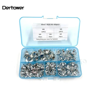 

80 Stks/set M3 M4 M5 M6 M8 Verzinkt Vier Klauwen Moer Speaker Moer T-Moer Blind Fronten Tee moer Meubels Assortiment Kit SZ001