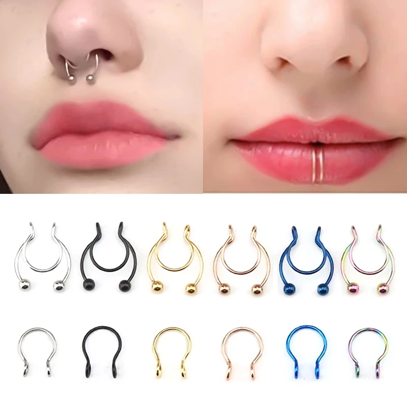 1PCS Nose Rings Personality Simple Punk Clip Ladies Lip Ring Earrings Spiral Hook Artificial Nasal Septum Men's Nose Jewelry
