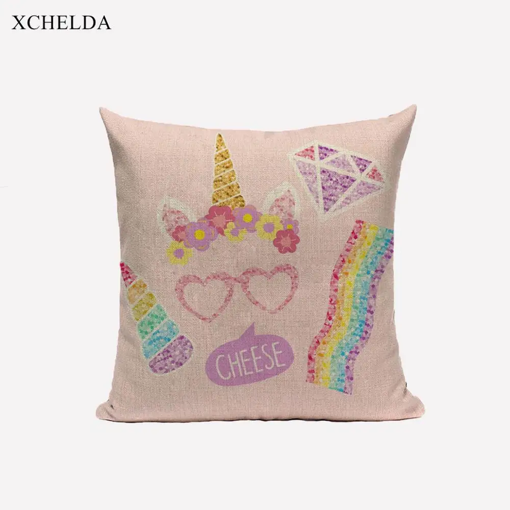 Cushion Cover With Unicorn Print Decorative Pillow Case 45*45 Cute Linen Pillowcase for Child Sofa Car Seat Home Decoration