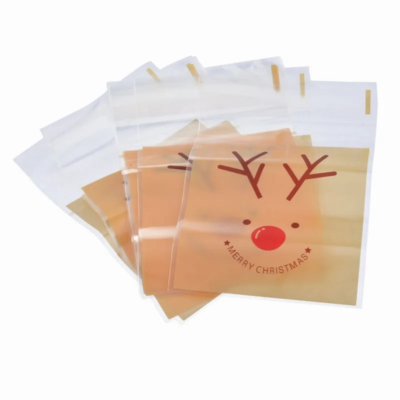 50PCs Christmas Self Adhesive Seal Plastic Bags Candy Cookies Pouches Gift Storage Bags Organizer Christmas Decor 15x10cm - Цвет: F