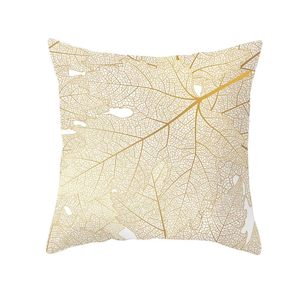 2pcs Golden Leaves Printed Pattern Decor Cushion Cover for Sofa Bed For Drop Ship