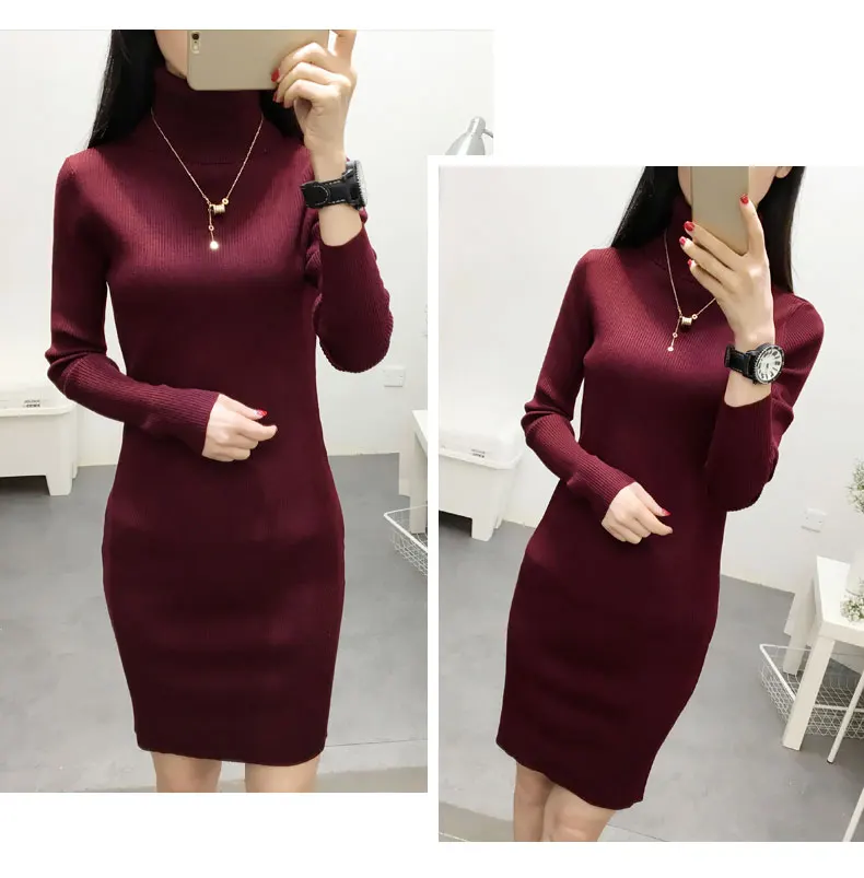 Bonjean Women Casual Polka Long Party Winter Dresses Sexy Long Sleeve O Neck Sweater Dress Knitted Boho Women Dress Vestidos