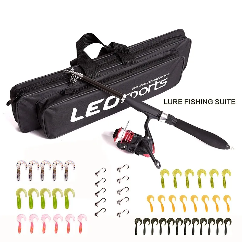 

LEO Telescopic Fishing Rod Combo And Reel Full Kit Spinning Fishing Reel Gear Pole Set Fishing Line Lures Hooks Fishing Gear