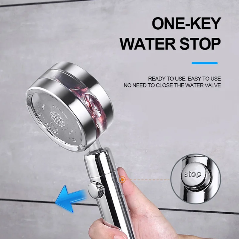 ZhangJi Bathroom Double Panel Shower Head Spiral Water Flow One Key Stop Turbocharged Propeller Driven Water Saving Shower