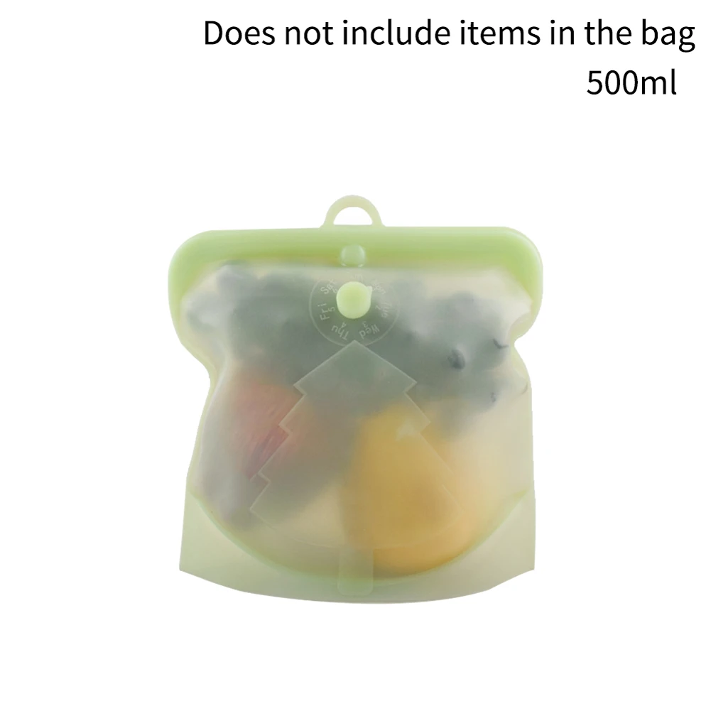 Leakproof Snack Bag Reusable With Date Pointer Food Storage Safe Fruit Silicone Portable Sealed Organizer Keep Fresh Kitchen - Color: Green