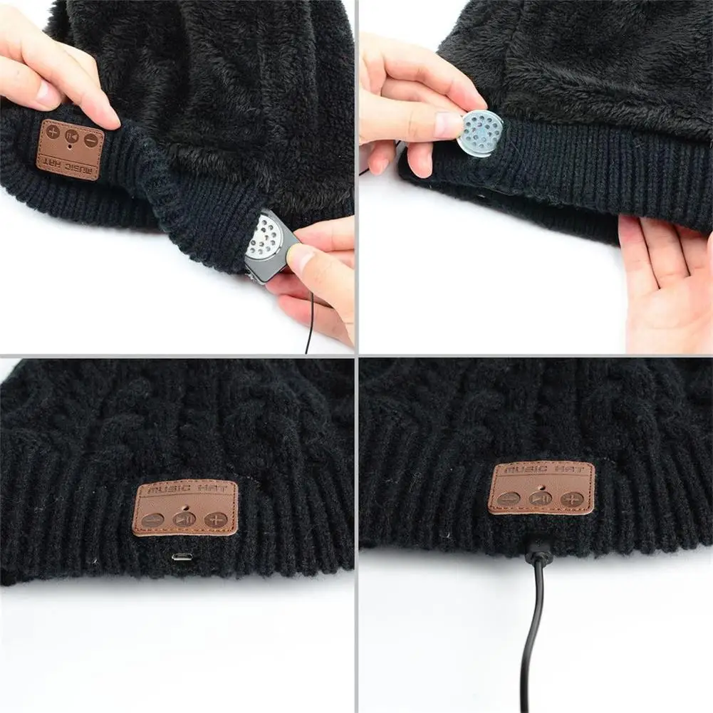 Bluetooth Earphones Sport Music Hat Smart Headset Beanie Cap Winter Warm Beanie Hat with Microphone Boys Girls Gift