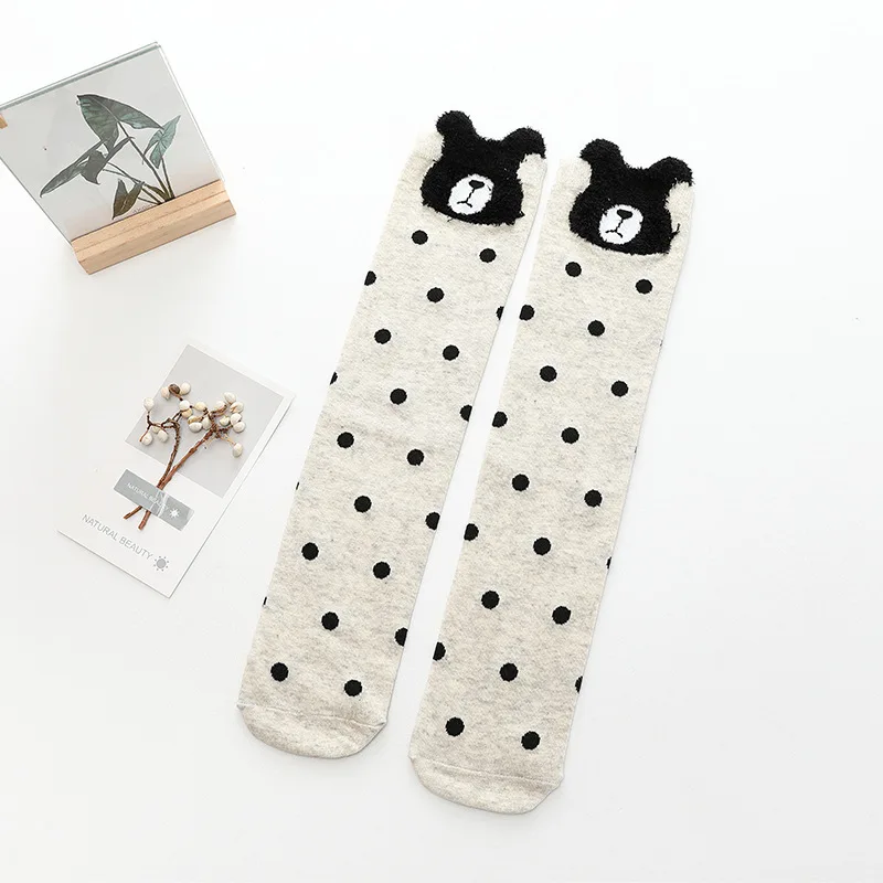 Girls Knee High Long Cotton Kawaii Cartoon Socks Kids Lovely Cat Dog Bear Rabbit Panda for Little School Children Baby 3-8 years - Цвет: 1