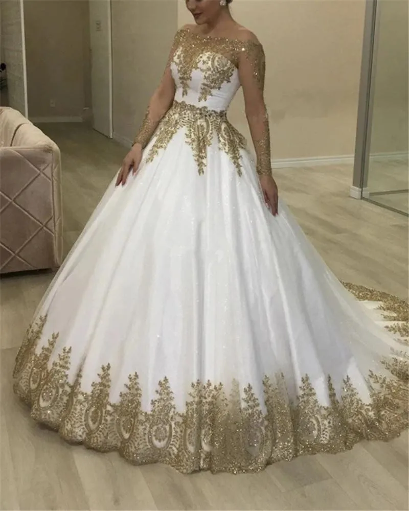 White And Gold Ball Gowns