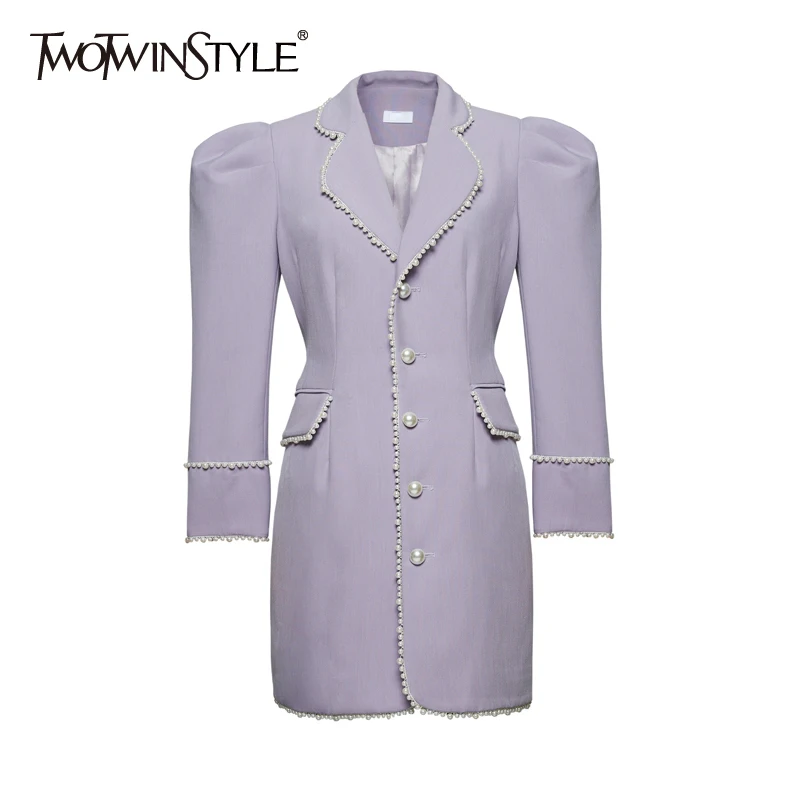 Женская куртка с длинным рукавом TWOTWINSTYLE голубая Повседневная отложным