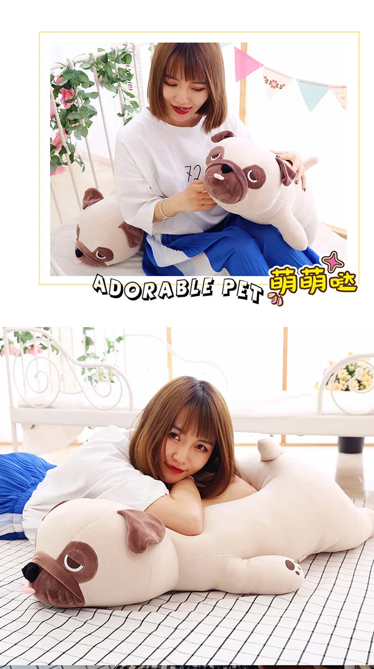 Новые милые животные Kawaii собака кукла детская подушка для сна подарок на день рождения ребенок девочка мягкая аппетитная Мопс Stuffedl 55 см 65 см