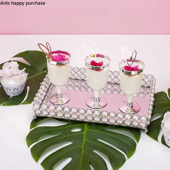

Nordic Silver Rectangle Mirror Tray Dessert Table Decoration Banquet Metal Display Stand Cake Tray Snack Shelf Dessert Plate