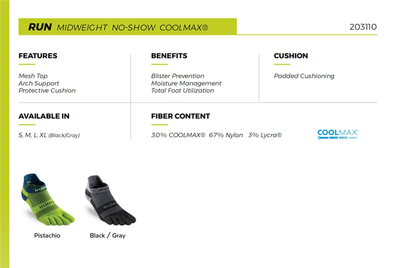 Injinji Toe socks носки для бега среднего веса без шоу Coolmax мужские носки для бега с пятью пальцами