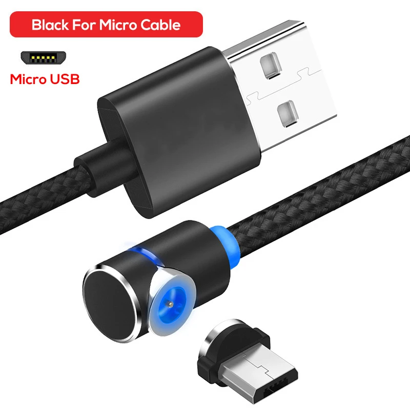 1 м 2 м светодиодный магнитный Micro USB кабель магнитное зарядное устройство, кабель для IPhone X Xs Max Xr X 8 7 6 6s и usb type-C USB C и Micro USB кабель - Цвет: Micro Cable Black
