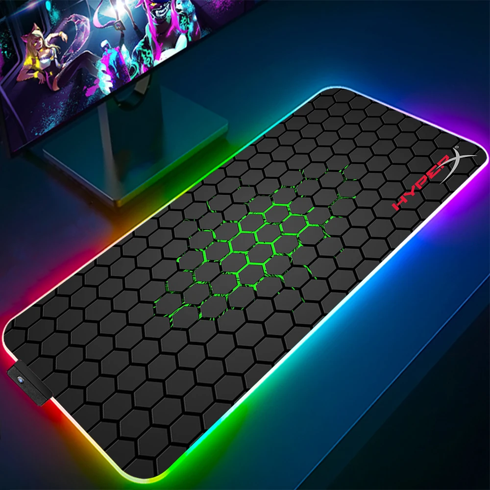 

RGB коврик для мыши HyperX С Логотипом аниме, игровой коврик для мыши, большой светодиодный черный резиновый коврик для мыши, ПК, коврик для клави...