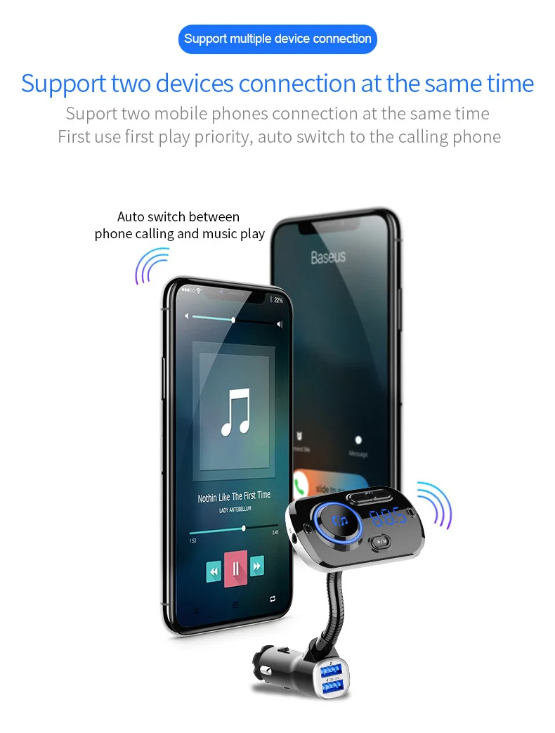 CDEN FM передатчик автомобильный mp3 музыкальный плеер aux аудио выход Bluetooth 5,0 приемник один для двух автомобильное зарядное устройство QC3.0 Быстрая зарядка