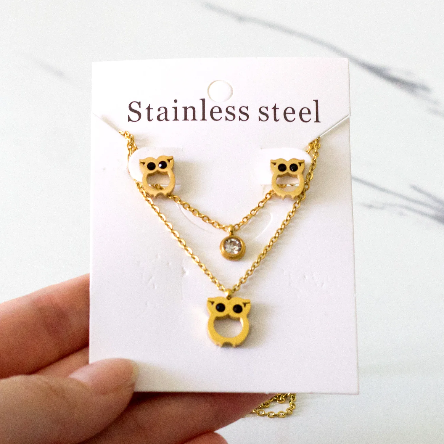 LUXUKISSKIDS Fashion Owl Crystal African Indian Jewelry Set Double Chain Necklace Earrings Dubai Jewellery Sets For Women Girls | Украшения