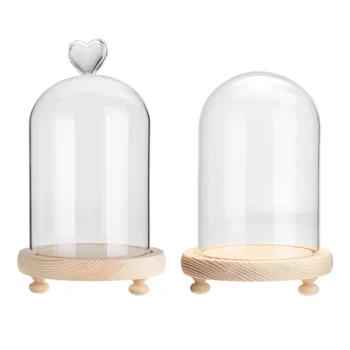 

Eternal Flower Clear Glass Dome Bell Jar Cloche Display Wooden Base with Fairy LED Night Lights Decorations Heart/Dome 10x18cm
