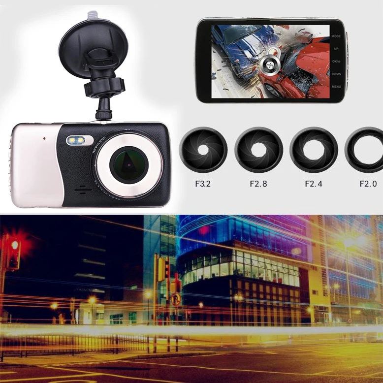 Vehemo 4.0" Inch 1080P Car DVR Dash Cam Driving Recorder Dual Silver+ Black Camera Lens Car Camera Recorder Vehicle Video