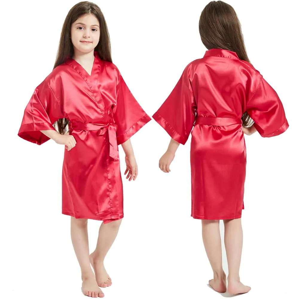 Girl Sleepwear Kimono Robe Wedding Party Flower Baby Nightdress Solid Bath Towel New Fashion Night Play Silk Satin Bathrobe Kids baby nightgowns cost