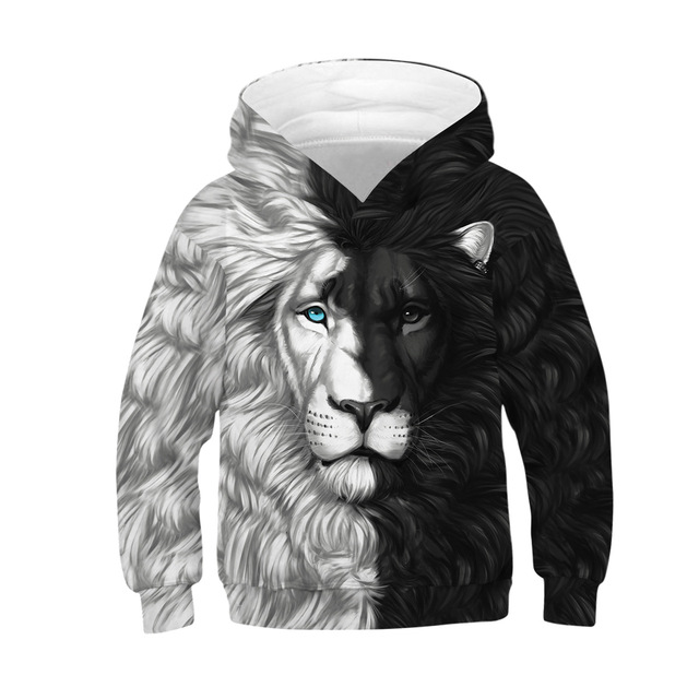 Size Teens Boy Hoodies Autumn 3D Print Lion And Wolf Teenagers Sweatshirt for Boy Christmas Gift Children Coat Kids Clothes