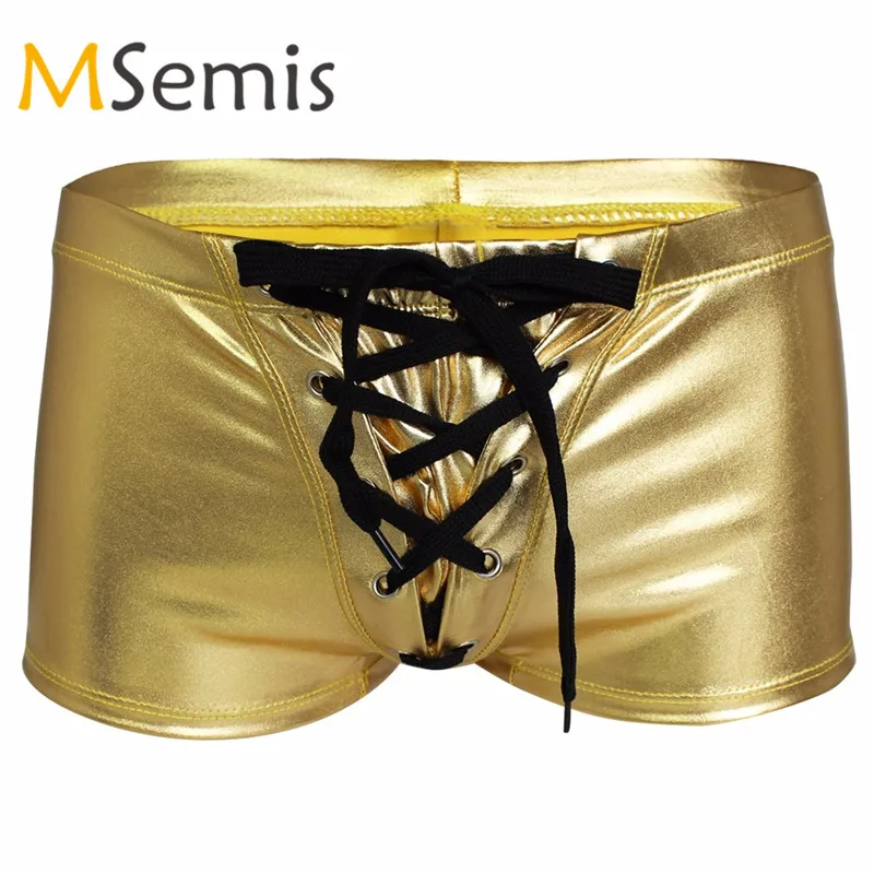 

Gay Swimwear Underwear Mens Swimsuit Leather Swimming Truck Drawstring Boxer Briefs Male Underwear Lingerie Swim Shorts Swimwear
