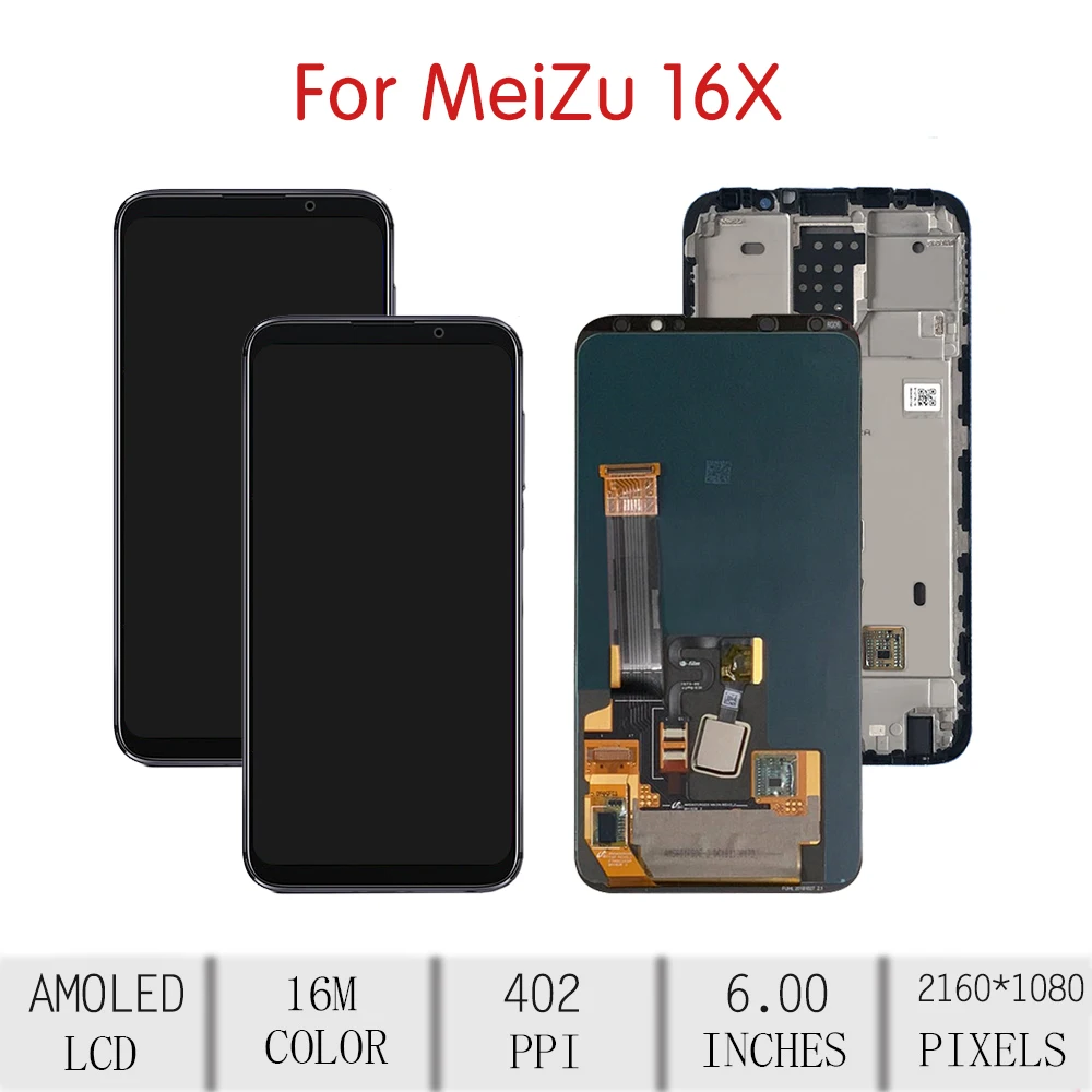 Для MEIZU 16X lcd кодирующий преобразователь сенсорного экрана в сборе для Meizu 16x дисплей с рамкой отпечатков пальцев Замена M872Q M872H